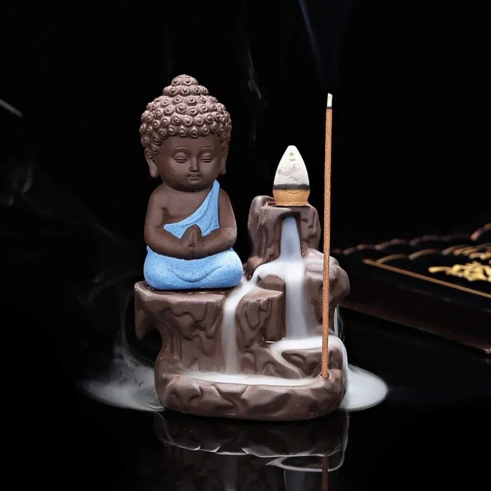 meditating monk buddha backflow cone holder