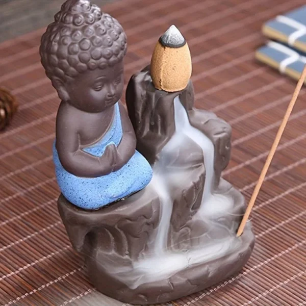 meditating monk buddha backflow cone holder