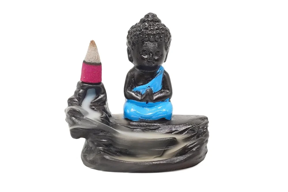 meditating monk buddha backflow cone holder